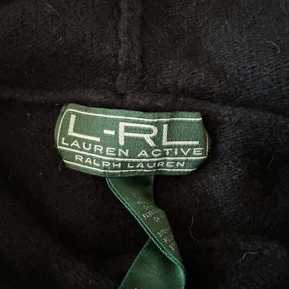 Vintage Ralph Lauren Active Hooded Poncho Sweater XL Black & Red Geometric Wool - Picture 6 of 7